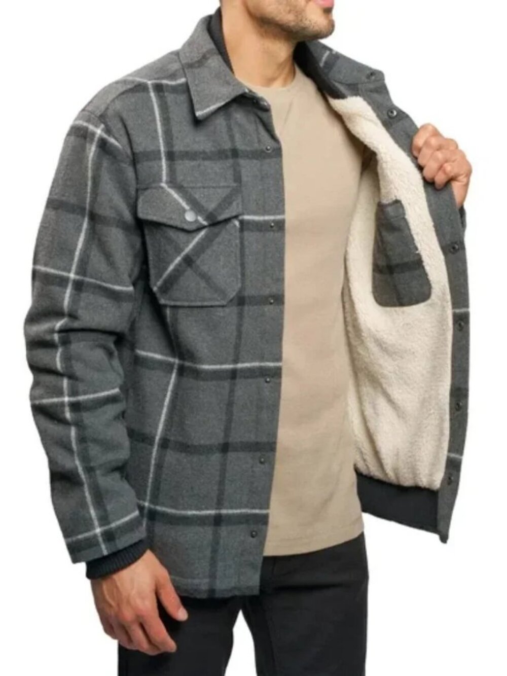 NEW Jachs Mens Heavyweight Shirt Jacket Sherpa Fleece Lined XXL NWT Gray Plaid